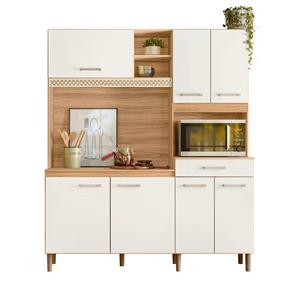 COZINHA COMPACTA NICIOLI YARA 1.60 7 PORTAS 1 GAVETA FREIJÓ/OFF WHITE CRISTAL