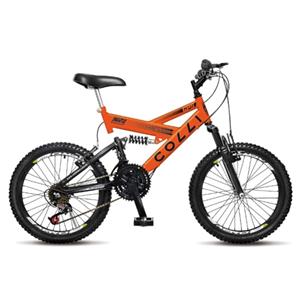 BICICLETA COLLI GPS ARO 20 DUPLA SUSPENSÃO 21 MARCHAS LARANJA NEON