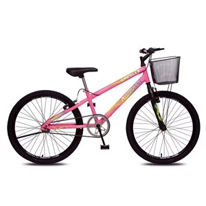 BICICLETA COLLI ALLEGRA CITY ARO 24 SEM MARCHA COM CESTA ROSA/NEON