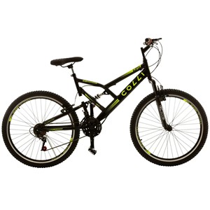 BICICLETA COLLI GPS ARO 26 DUPLA SUSPENSÃO 21 MARCHAS PRETO/AMARELO NEON