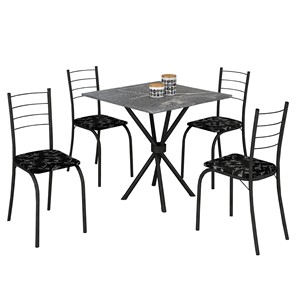 MESA TEIXEIRA RIO 4 CADEIRAS 75X75 PRETO LÍRIO/MARTELADO