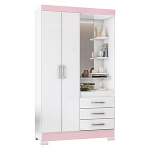 GUARDA ROUPA BRIZ B64-66 2 PORTAS 3 GAVETAS BRANCO/ROSA CHÁ